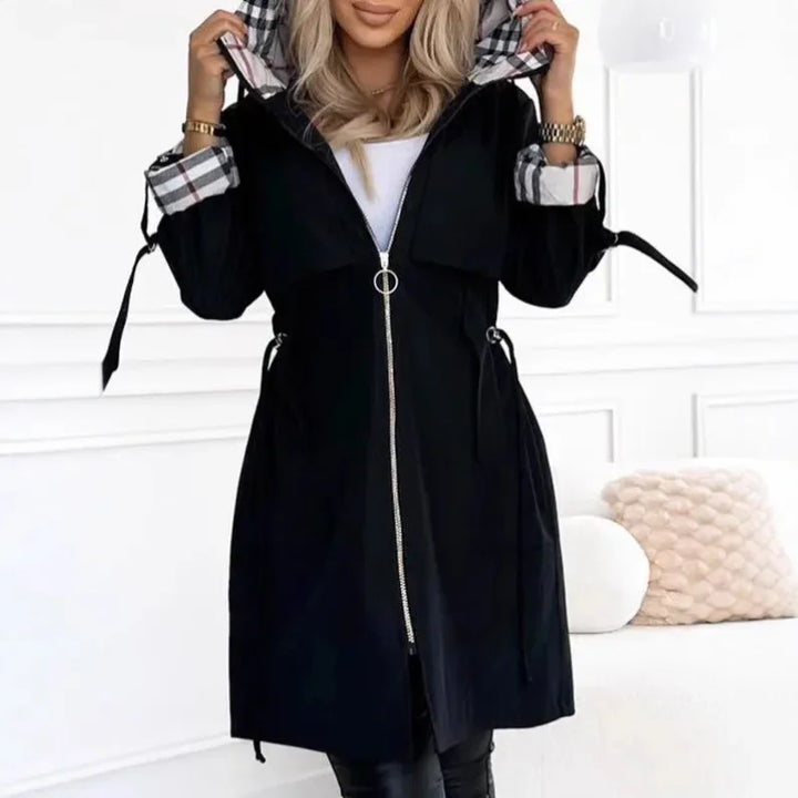 Xyra – Plaid Print Women’s Hooded Long Coat