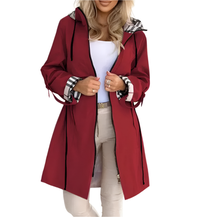 Xyra – Plaid Print Women’s Hooded Long Coat