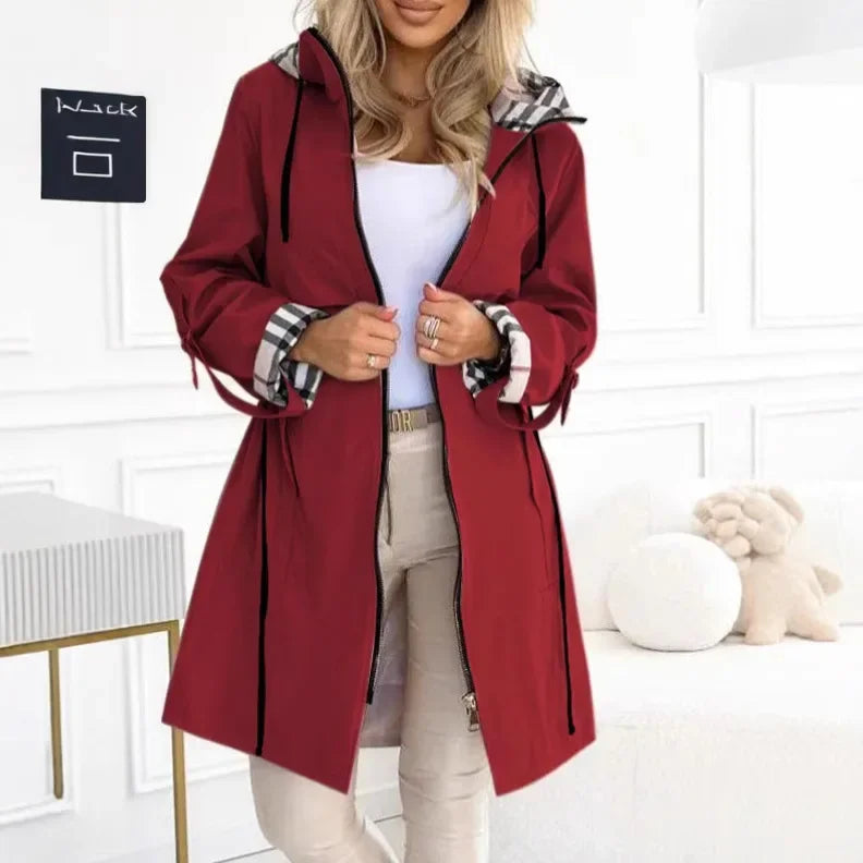 Xyra – Plaid Print Women’s Hooded Long Coat