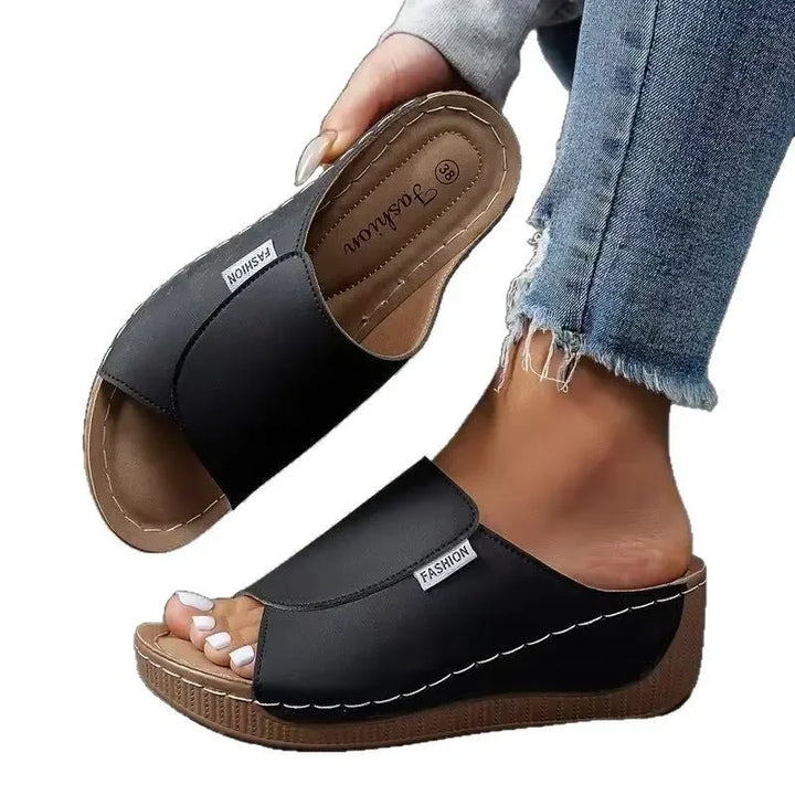 Yessa – Breathable Leather Women’s Wedge Mules