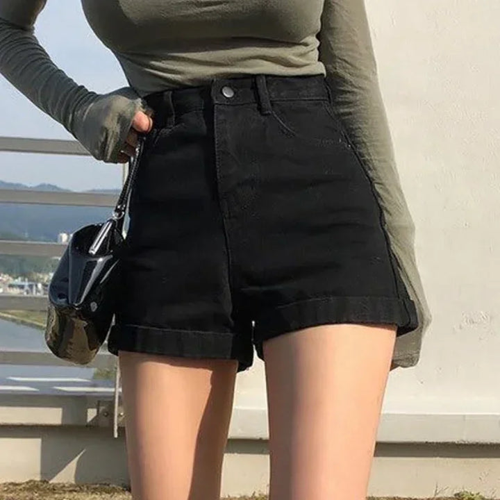Sheena – High-Waist Women’s Black Denim Shorts