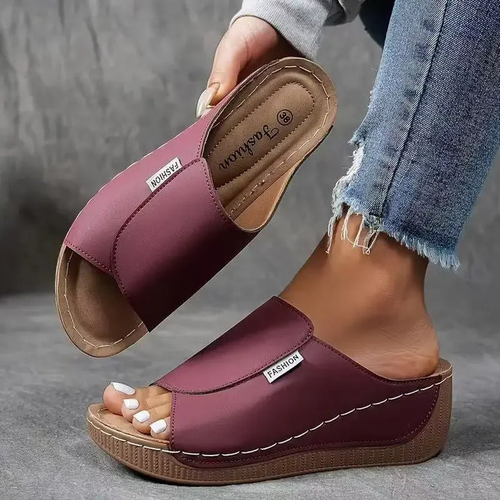 Yessa – Breathable Leather Women’s Wedge Mules