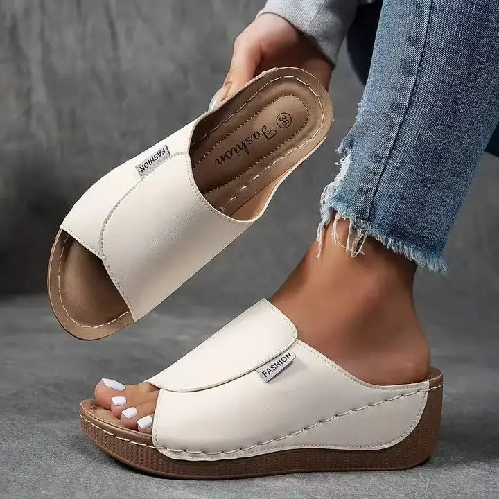 Yessa – Breathable Leather Women’s Wedge Mules