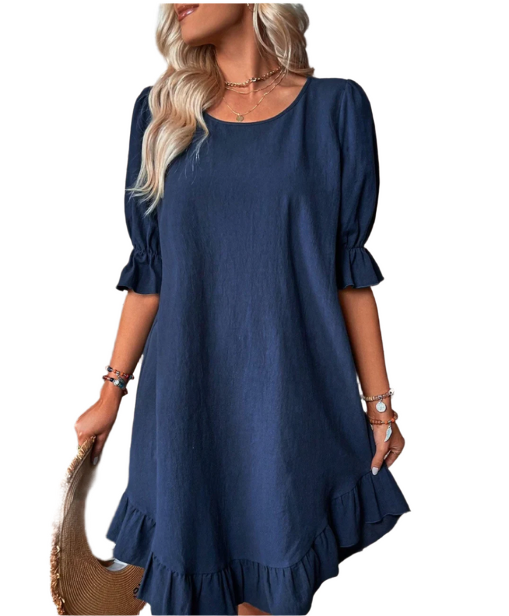 Khione – Women's Puff Sleeve Ruffle Hem Smock Dress