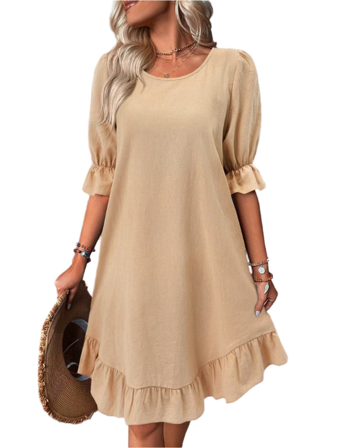 Khione – Women's Puff Sleeve Ruffle Hem Smock Dress