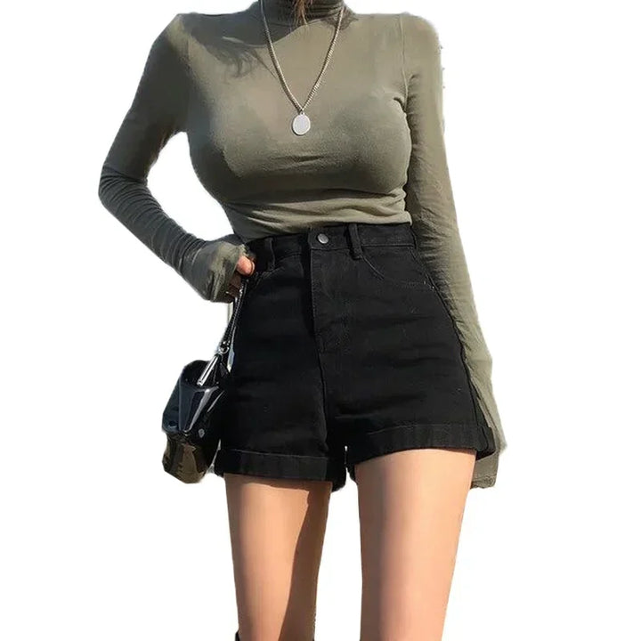 Sheena – High-Waist Women’s Black Denim Shorts
