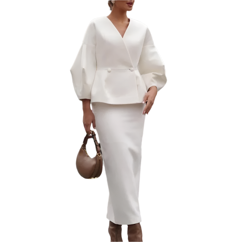 Chloé – Elegant Women’s V-Neck Top & Skirt Set