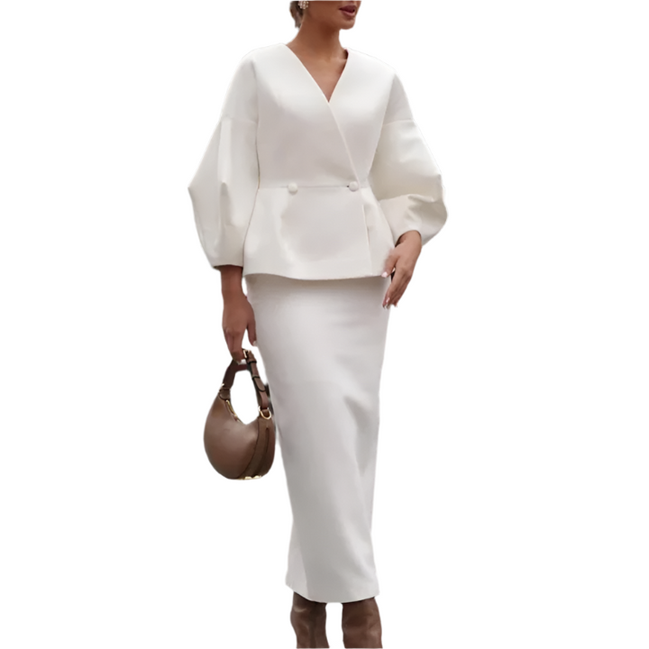 Chloé – Elegant Women’s V-Neck Top & Skirt Set