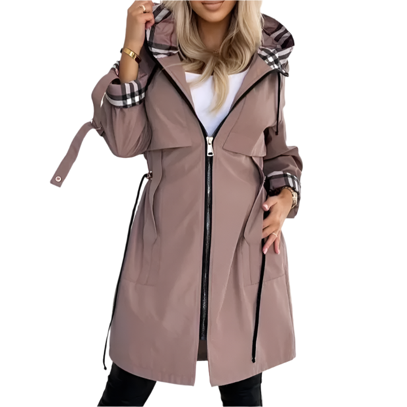 Xyra – Plaid Print Women’s Hooded Long Coat