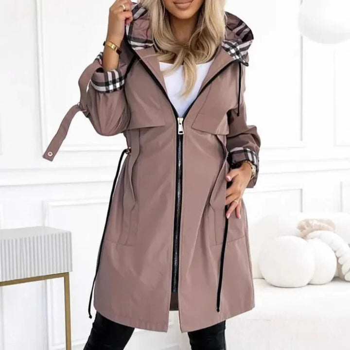 Xyra – Plaid Print Women’s Hooded Long Coat