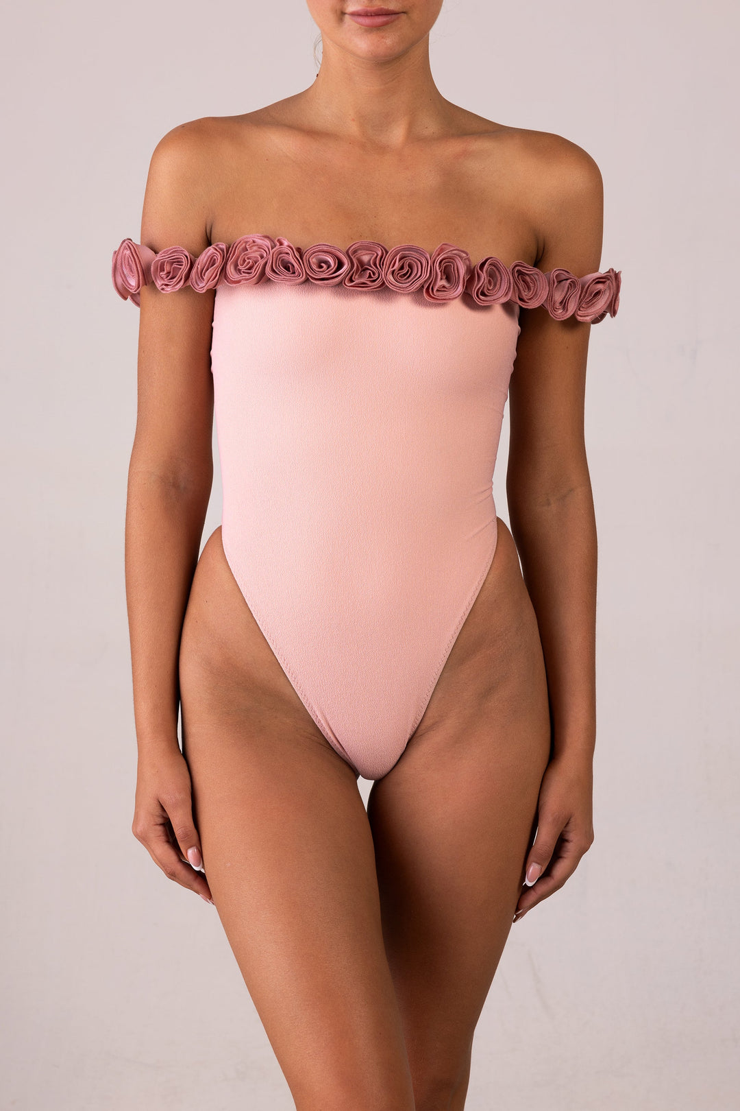 Rosette – Women’s Off Shoulder One Piece (Faux Suede Blush/Blush)