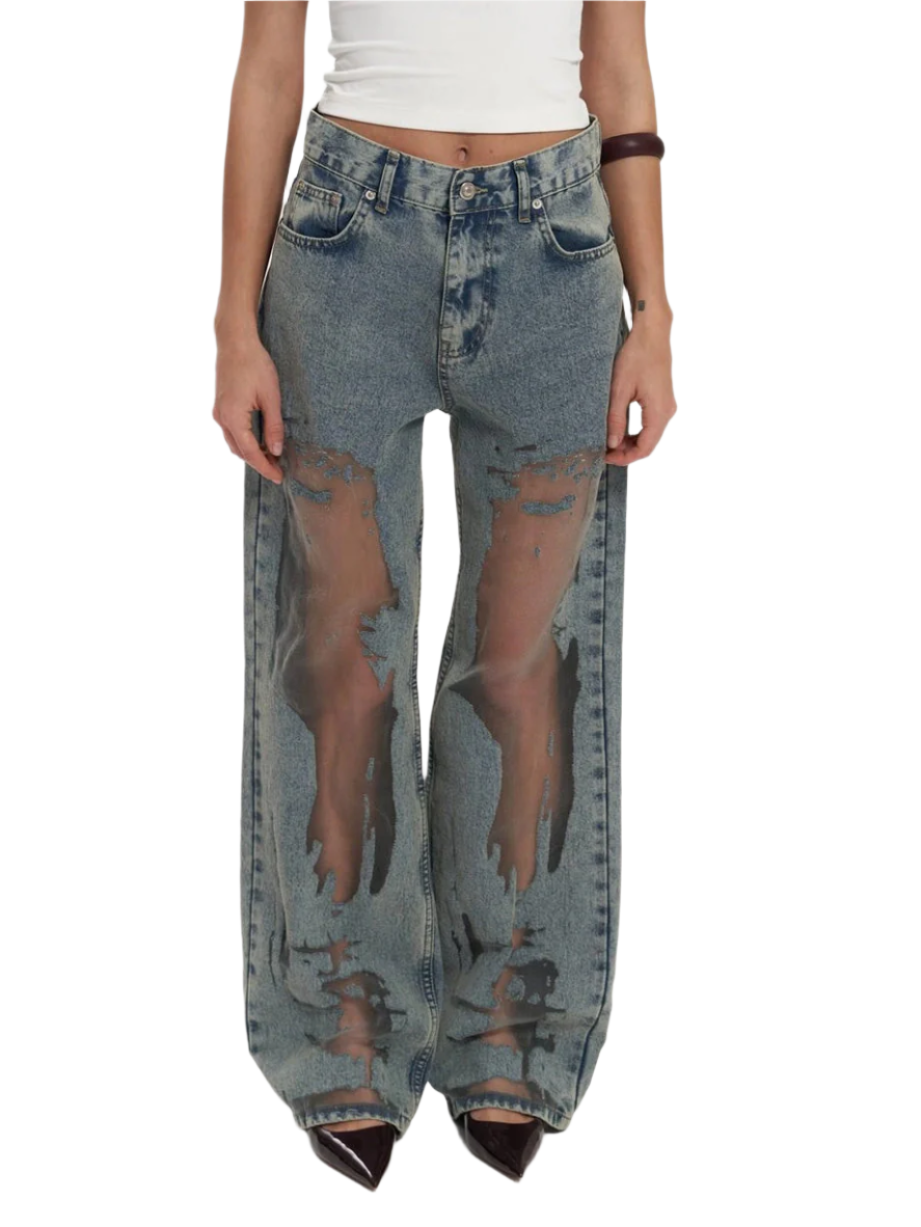 Penelope – High-Waisted Women’s Mesh-Detail Jeans