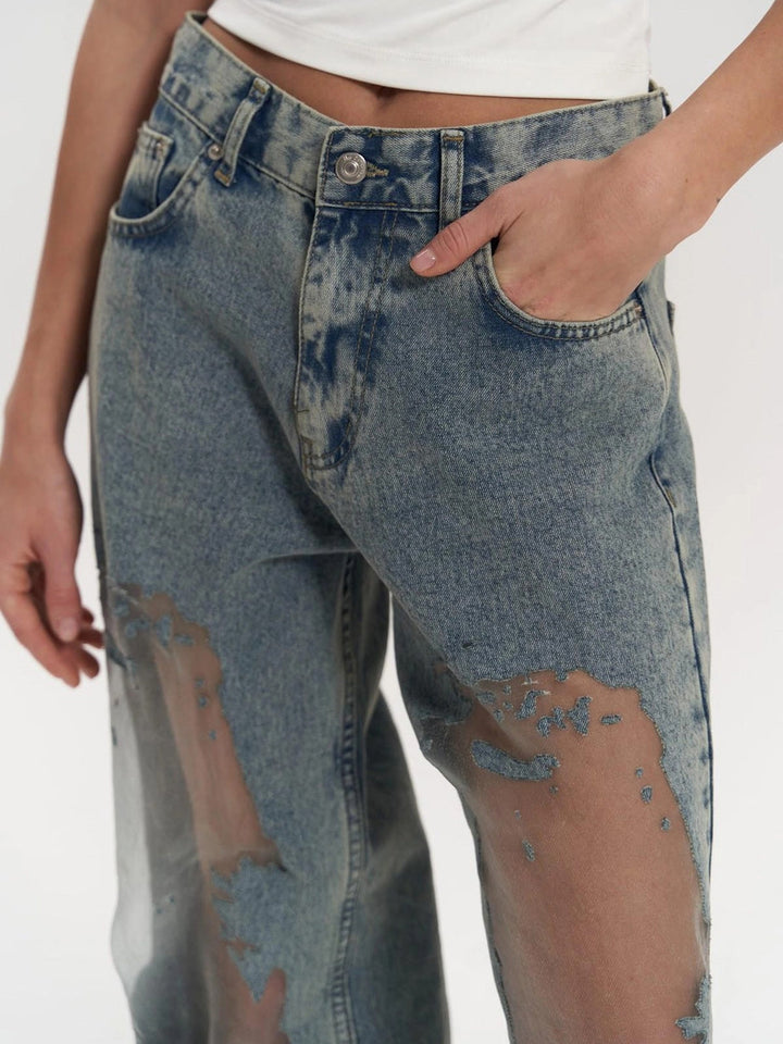 Penelope – High-Waisted Women’s Mesh-Detail Jeans