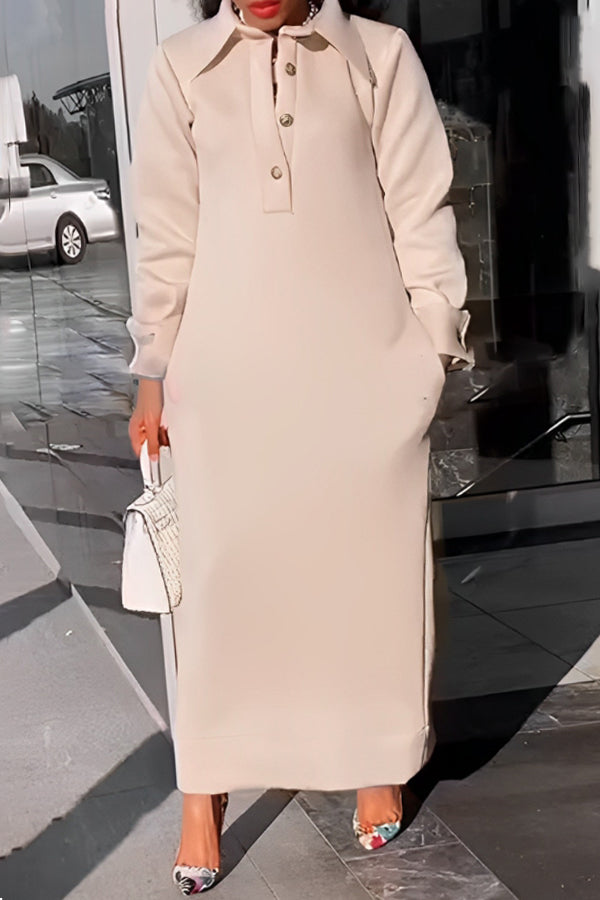Beatrice – Casual Solid Color Women's Lapel Half-Button Dress