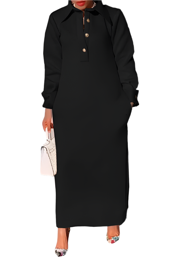 Beatrice – Casual Solid Color Women's Lapel Half-Button Dress