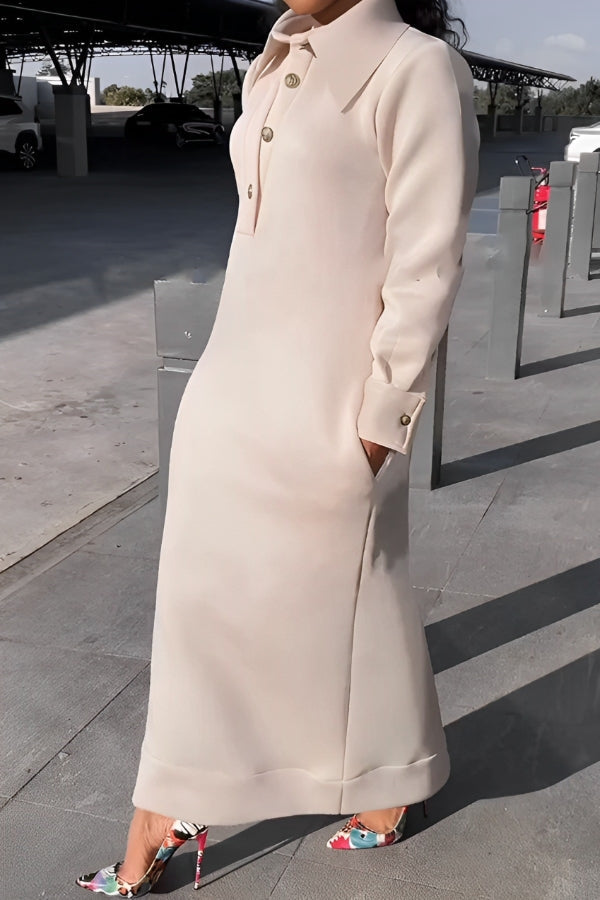 Beatrice – Casual Solid Color Women's Lapel Half-Button Dress