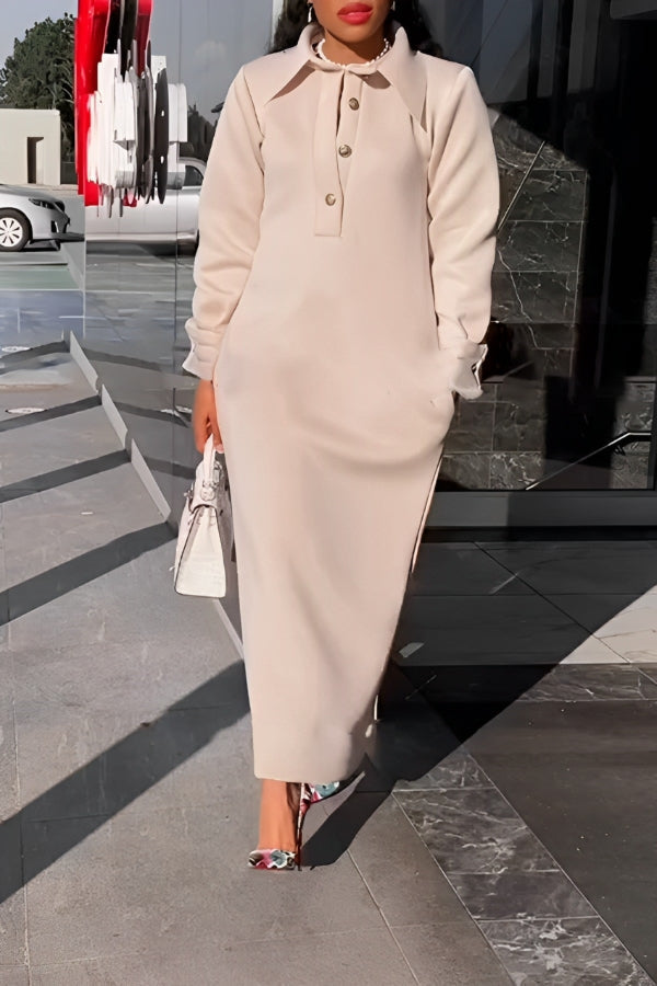 Beatrice – Casual Solid Color Women's Lapel Half-Button Dress