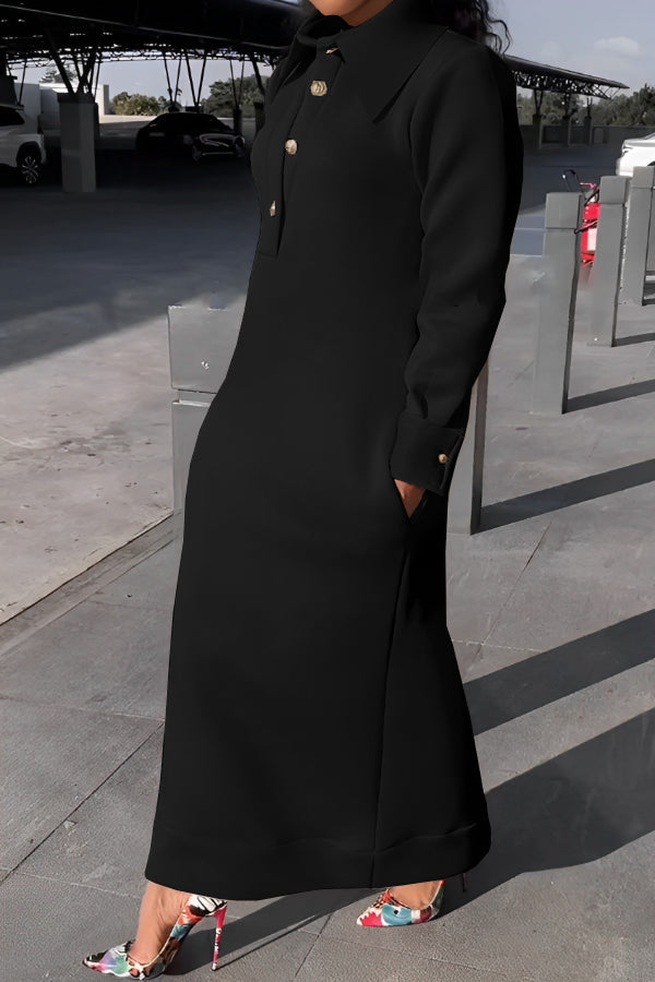 Beatrice – Casual Solid Color Women's Lapel Half-Button Dress