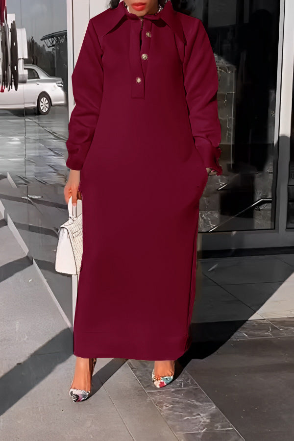 Beatrice – Casual Solid Color Women's Lapel Half-Button Dress