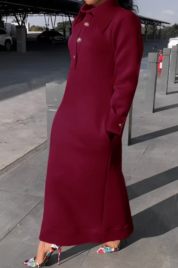 Beatrice – Casual Solid Color Women's Lapel Half-Button Dress