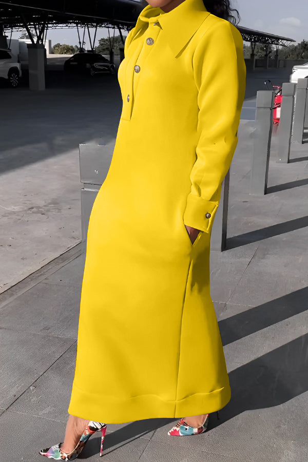 Beatrice – Casual Solid Color Women's Lapel Half-Button Dress
