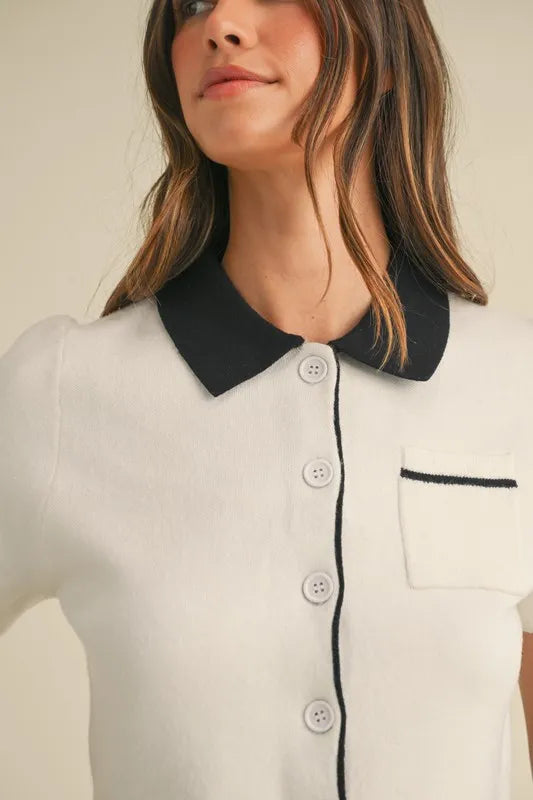 Aria – Women’s Contrast Collar Knit Cardigan