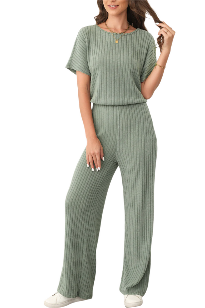 Grace – Dark Grey Women’s Ribbed Keyhole Jumpsuit
