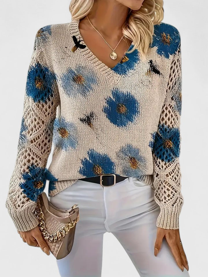 Veya – Floral Pattern Women’s V-Neck Sweater