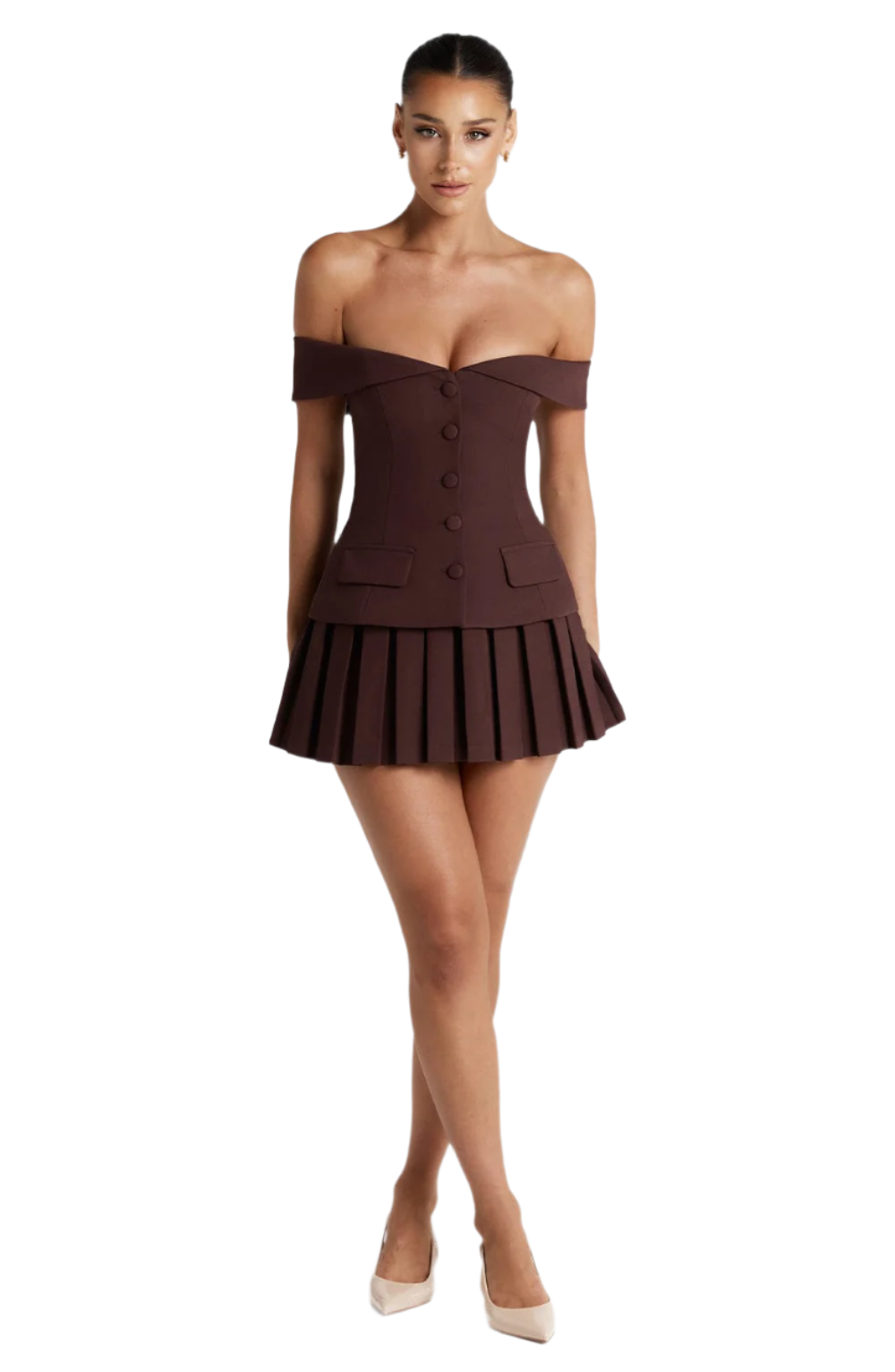 Sera – Off-Shoulder Top & Pleated Skirt Set for Women
