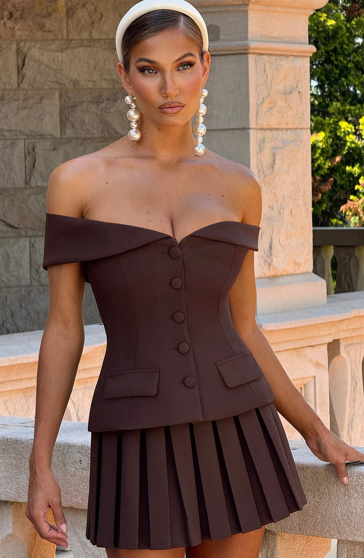 Sera – Off-Shoulder Top & Pleated Skirt Set for Women