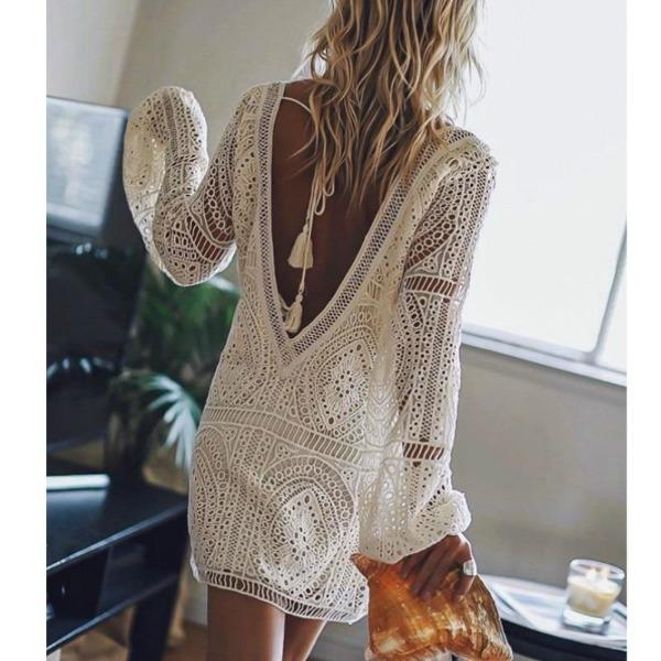 Rosalie – Elegant Women's White Lace Backless Mini Dress