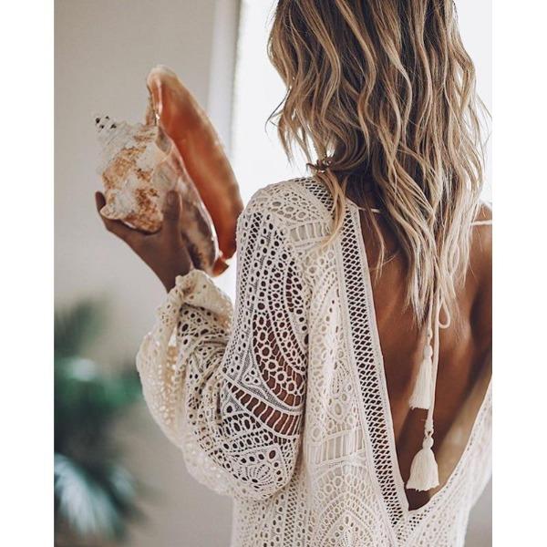 Rosalie – Elegant Women's White Lace Backless Mini Dress