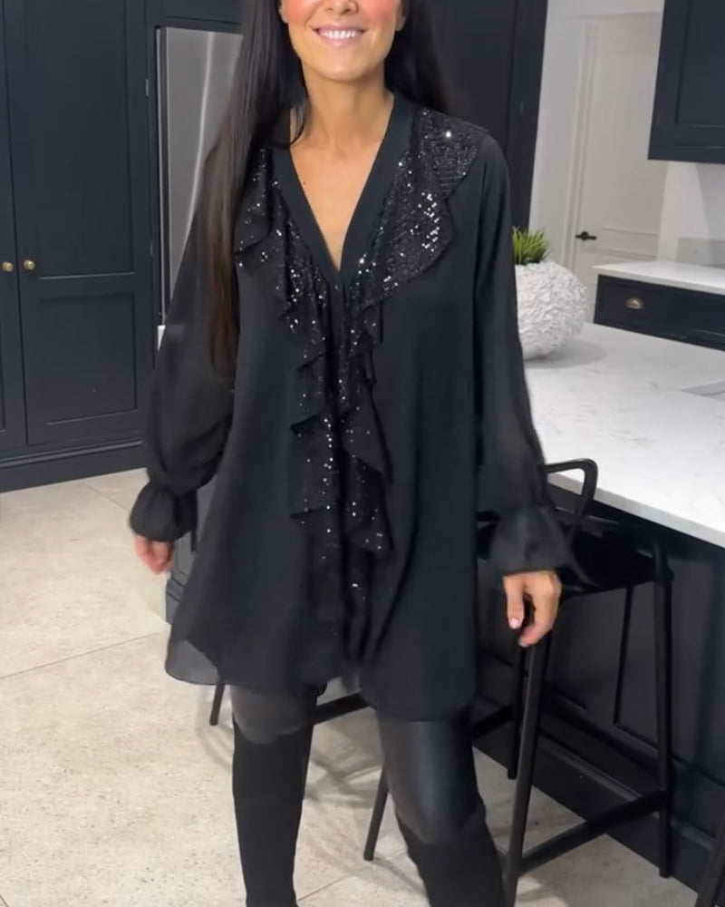 Bella – Sequin-Detail Women’s V-Neck Blouse