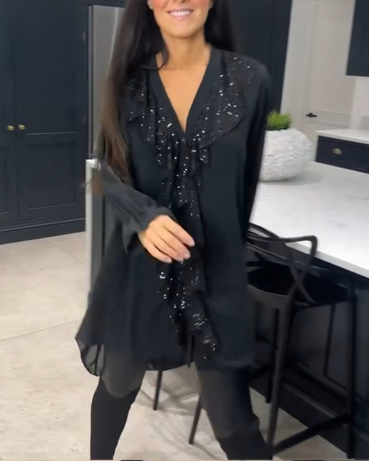 Bella – Sequin-Detail Women’s V-Neck Blouse