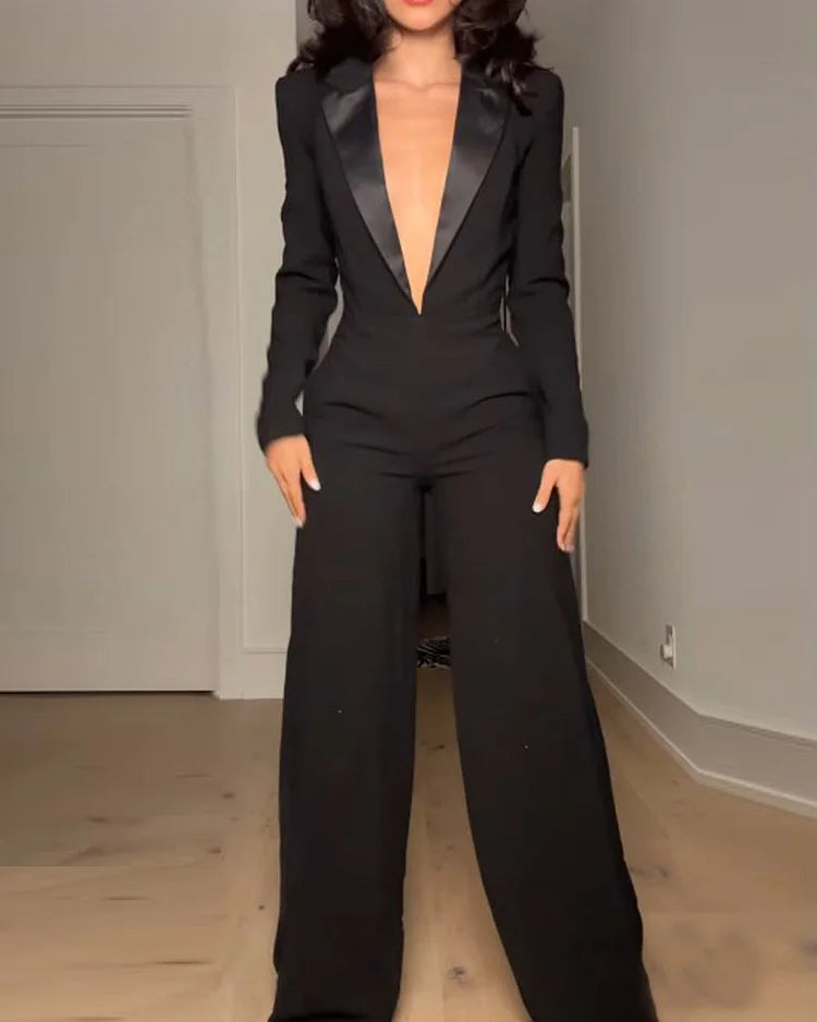 Khione – Women’s Long-Sleeved V-Neck Waist Jumpsuit