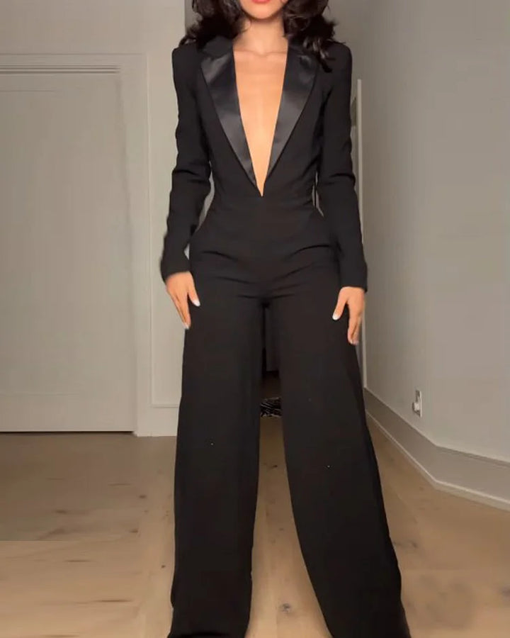 Khione – Women’s Long-Sleeved V-Neck Waist Jumpsuit