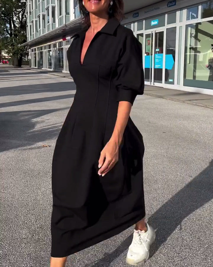 Mia – Casual Solid Color Lapel Dress for Women