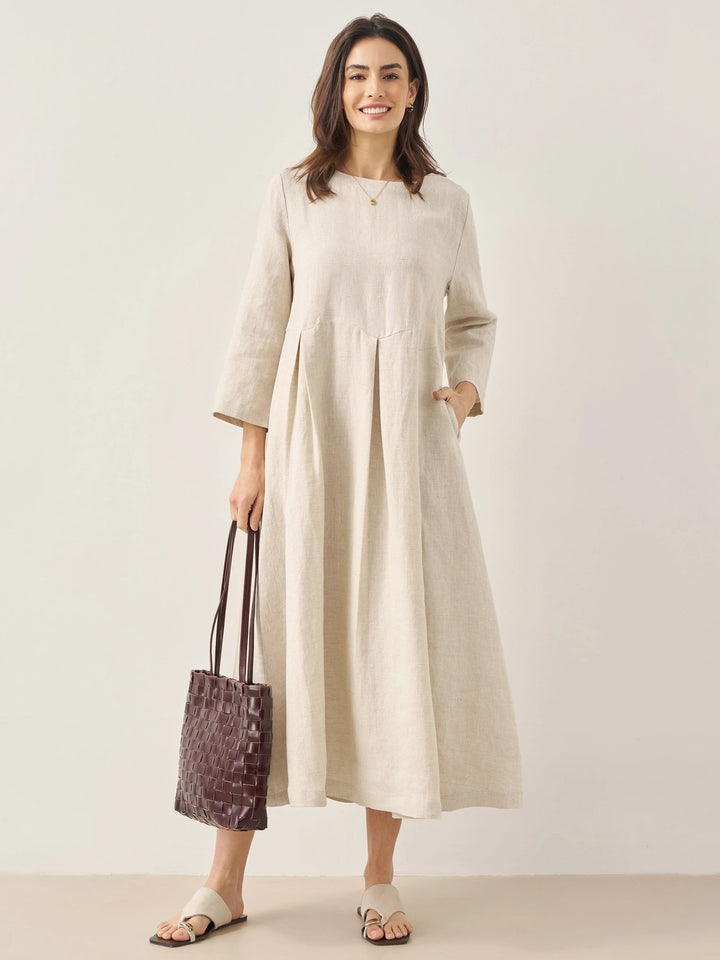 Jacquelyn – Linen Bateau Neck Pleated Women’s Maxi Dress