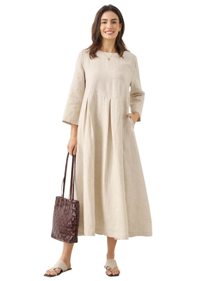 Jacquelyn – Linen Bateau Neck Pleated Women’s Maxi Dress