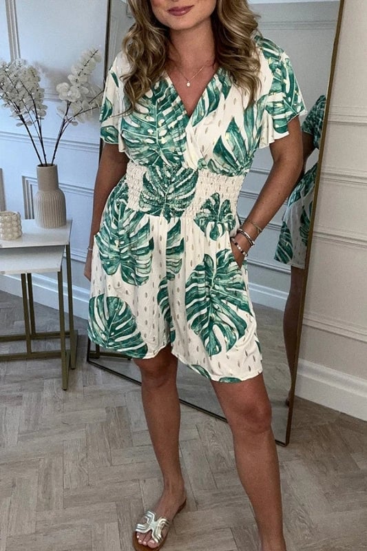 Lacey – Lace-Trimmed Women’s Botanical Print Jumpsuit