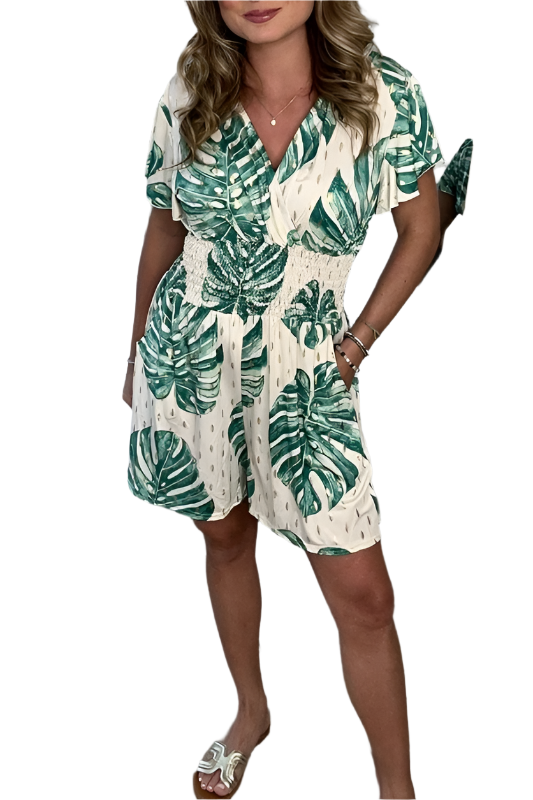 Lacey – Lace-Trimmed Women’s Botanical Print Jumpsuit
