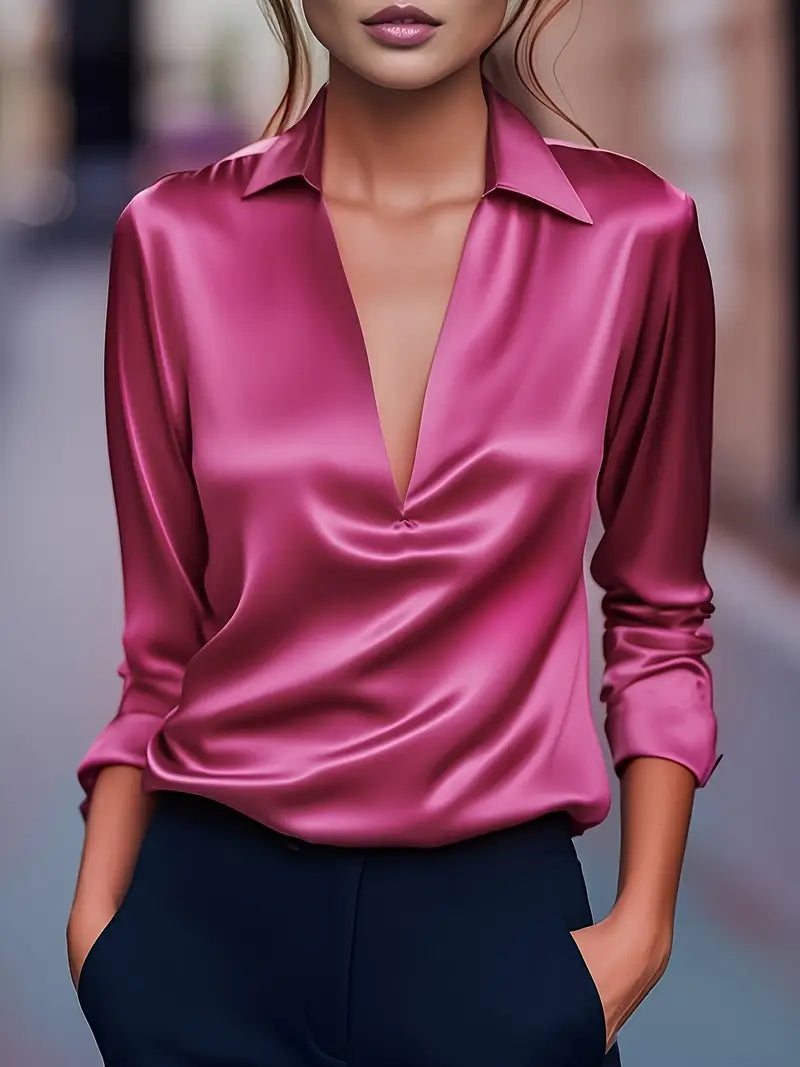 Jenel – Satin Women’s V-Neck Blouse