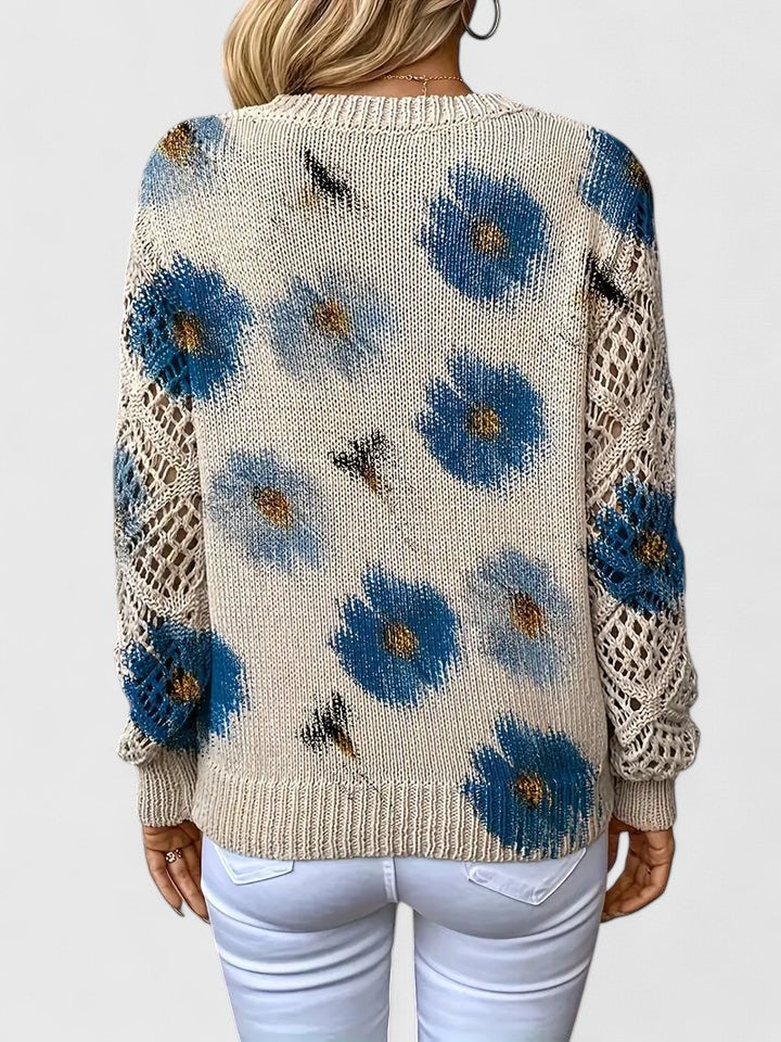 Veya – Floral Pattern Women’s V-Neck Sweater