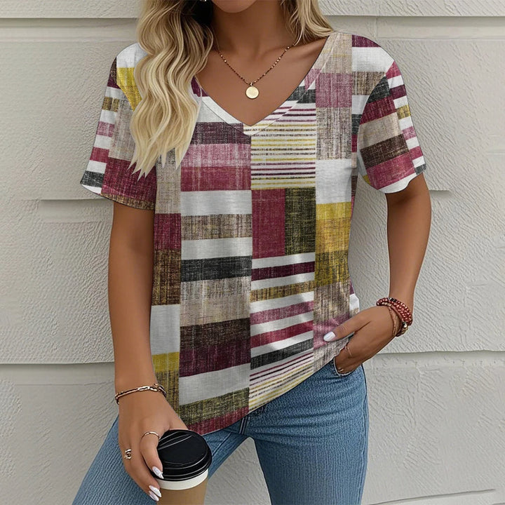 Selena – Vibrant Women’s Abstract V-Neck Blouse