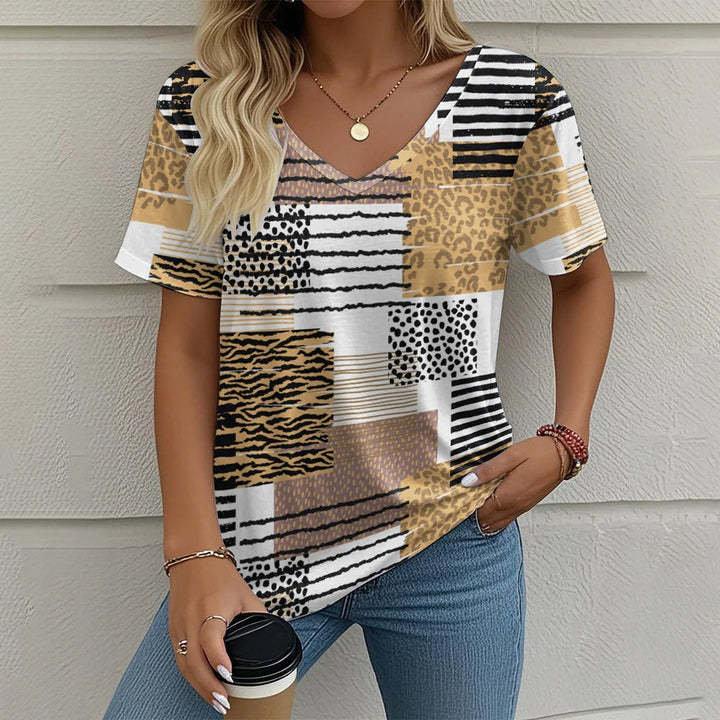 Selena – Vibrant Women’s Abstract V-Neck Blouse
