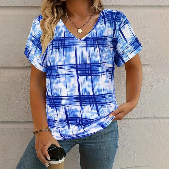 Selena – Vibrant Women’s Abstract V-Neck Blouse