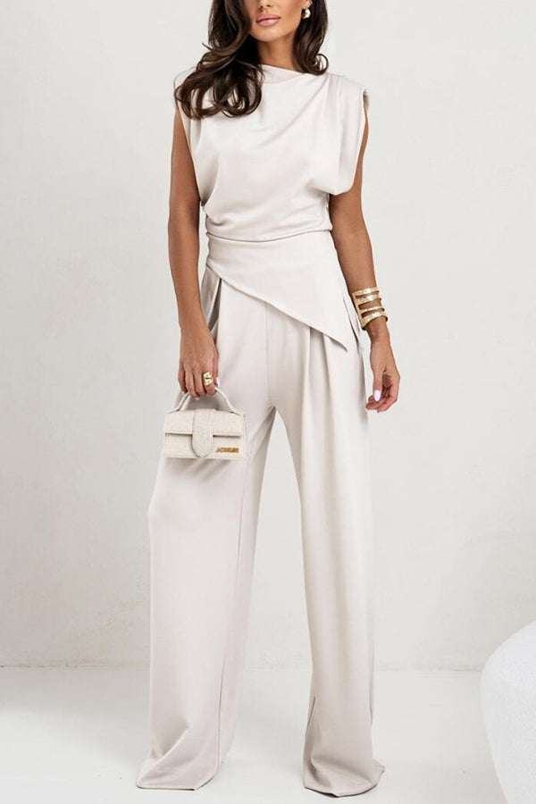 Aniya – Ruched Shoulder Women’s Top & Wide Leg Pants Set