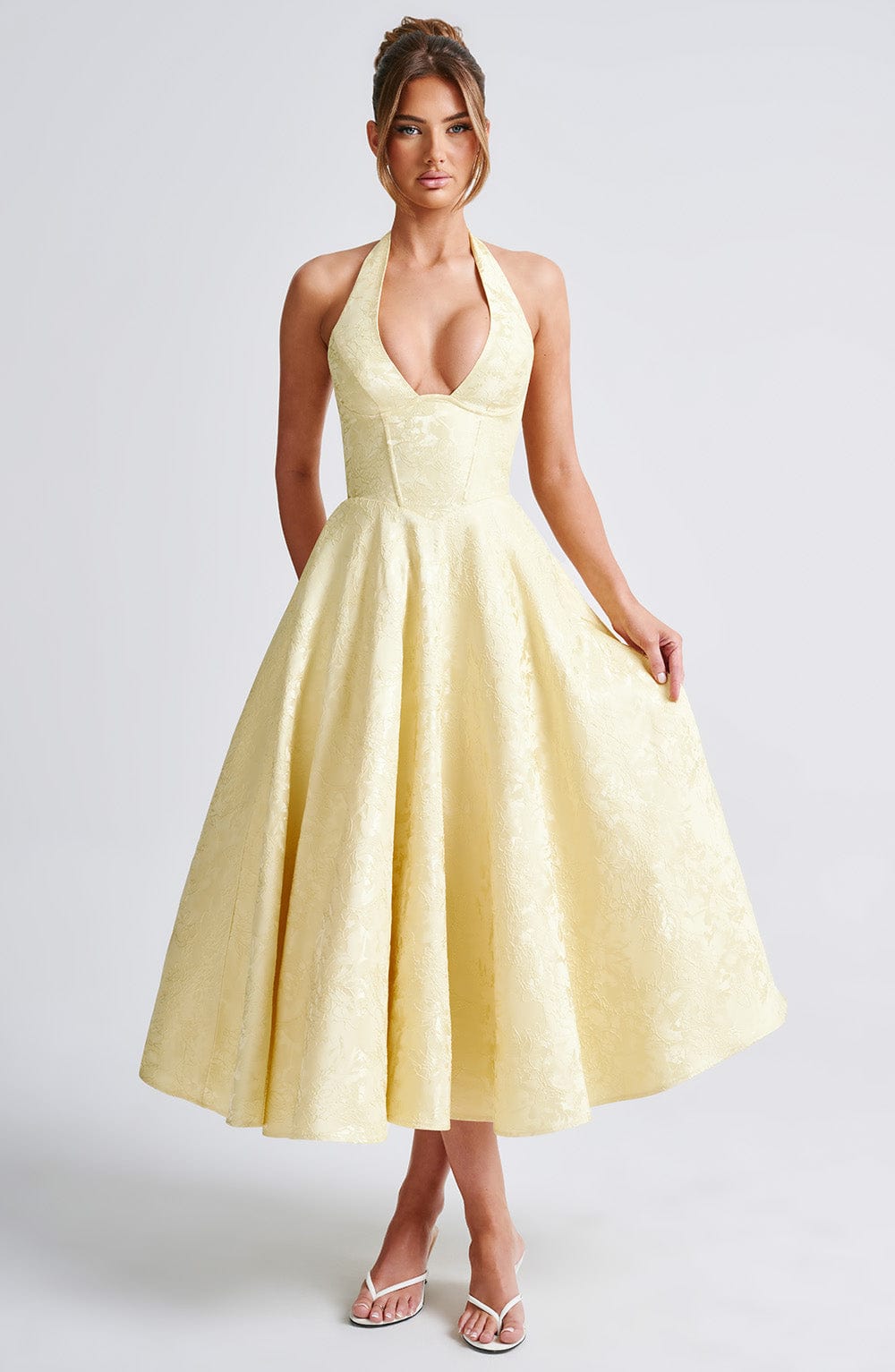 Kiara – Women’s Floral Jacquard Tulle Midi Dress