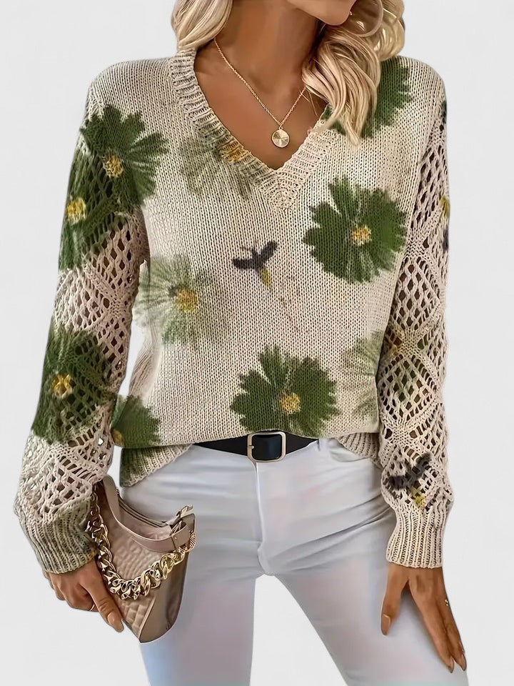 Veya – Floral Pattern Women’s V-Neck Sweater