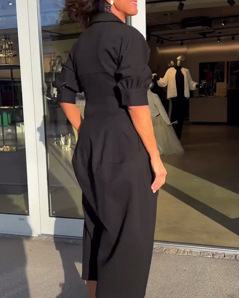 Mia – Casual Solid Color Lapel Dress for Women
